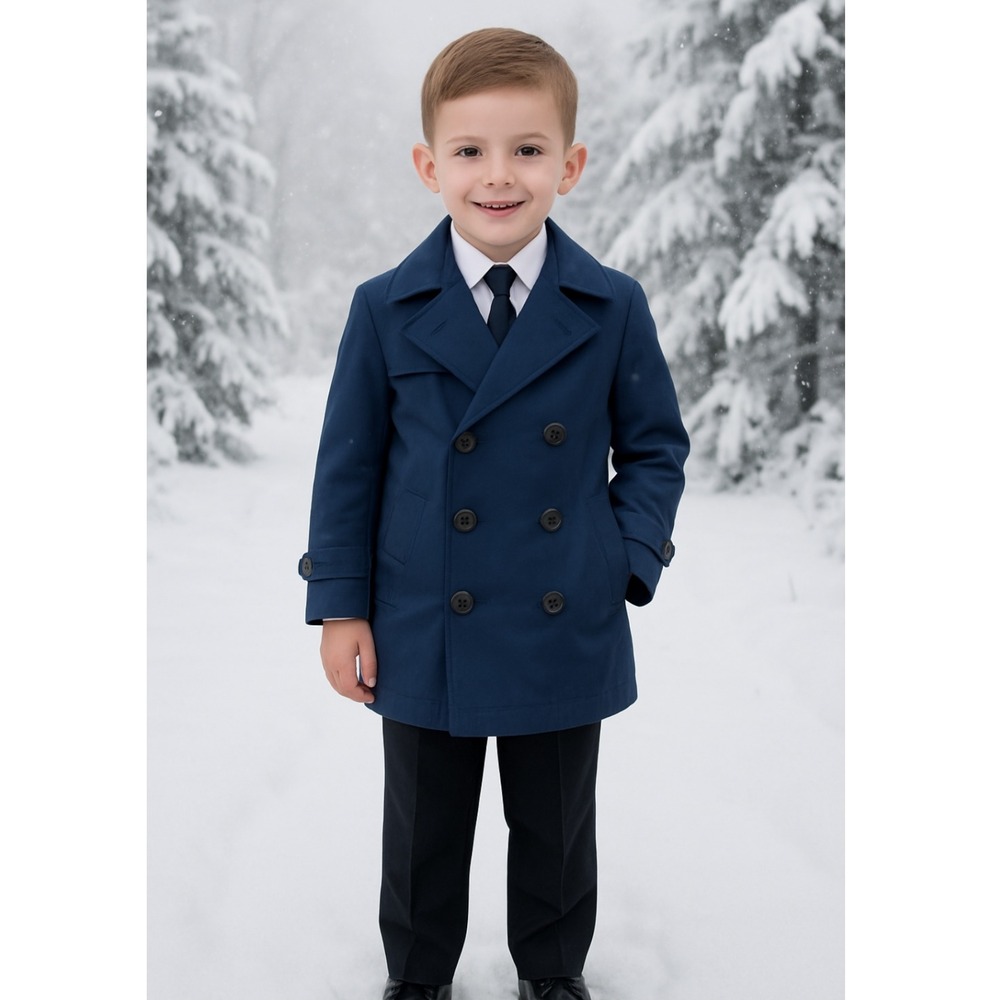 Vintage Navy Blue Double Breasted Trench Coat Zip Out Liner Made USA Kids Size 6
